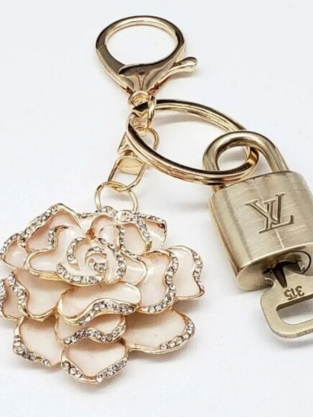 LV Gold Padlock Authentic 🔑 Luxury Bag Charm w/ Unbranded Flower Keychain